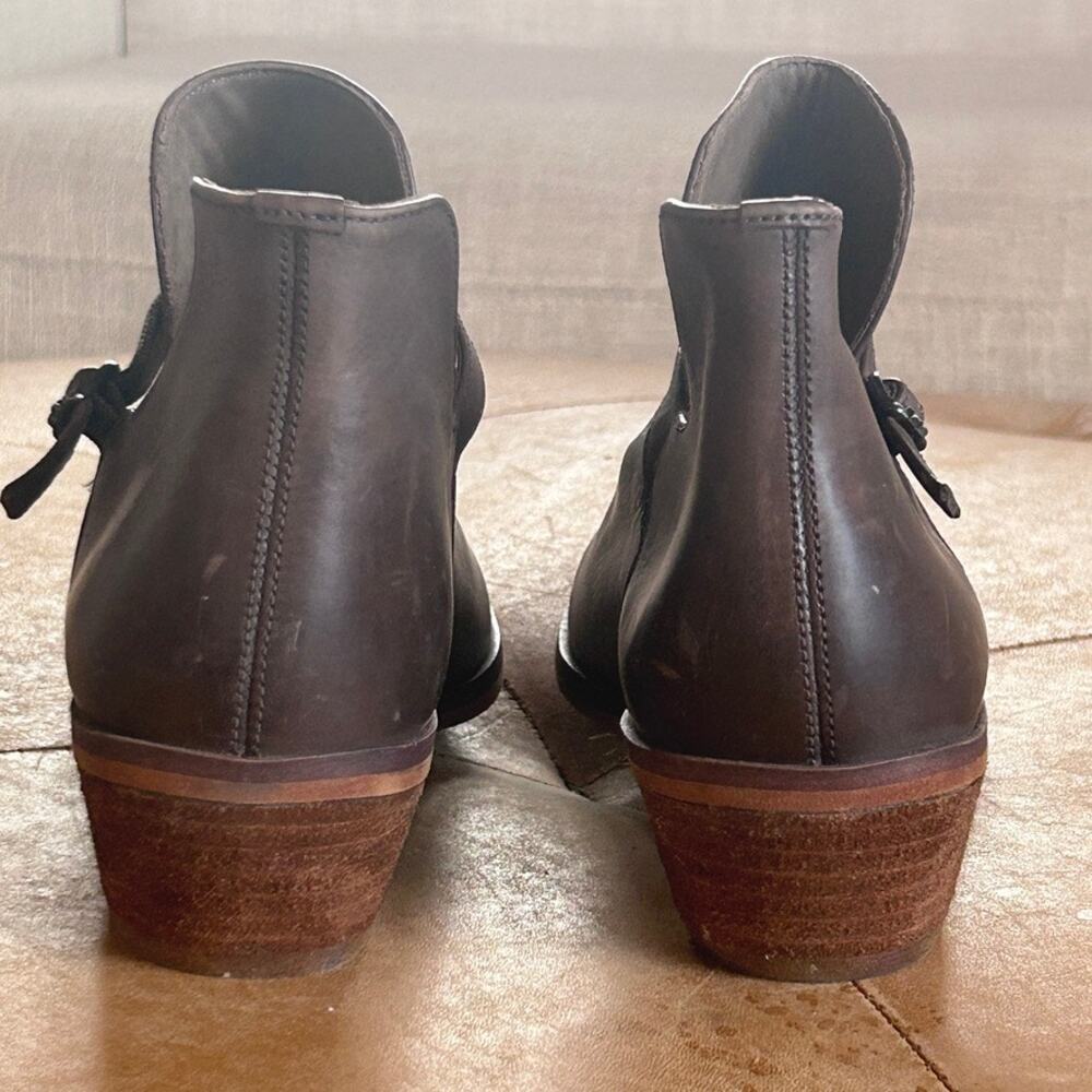 Leather Ankle Booties Western Equestrian Stacked Heel Brown 6 Sam Edelman - Picture 3 of 10